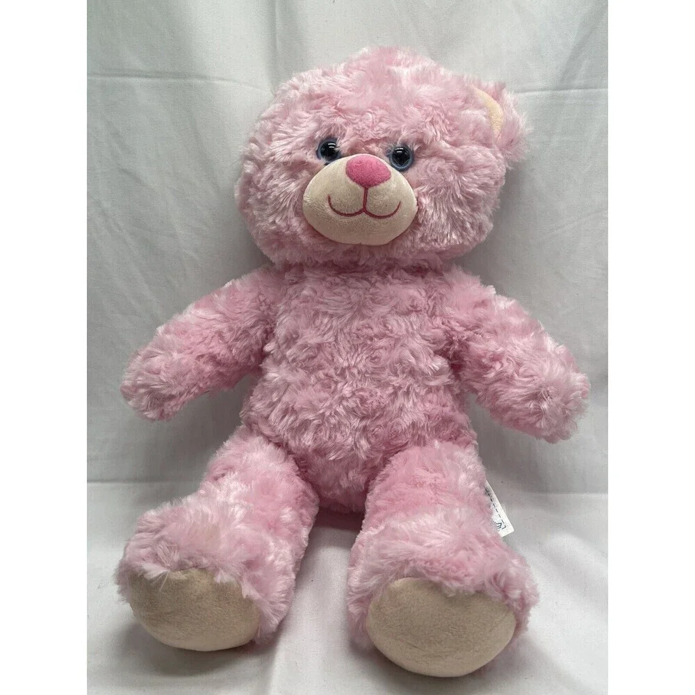 Build A Bear Pink Cuddles Teddy Heart Nose Swirly Fur Plush 16